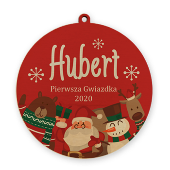 Bombka z imieniem pierwsze święta druk na sklejce