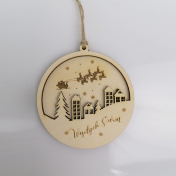 Ozdoba choinkowa 3d ze sklejki Wesołych Świąt