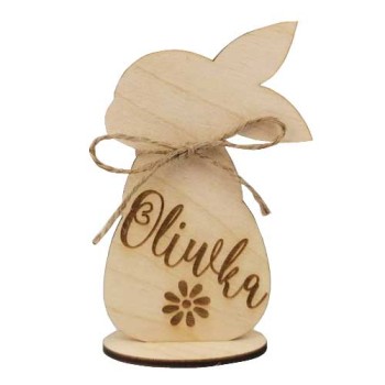Ozdoba wielkanocna prezent z imieniem - zając wielkanocny ze sklejki 12 cm lub 18 cm