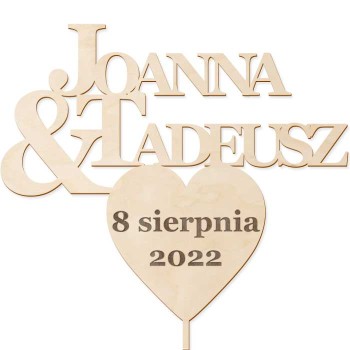 Topper na tort weselny z imionami pary młodej 