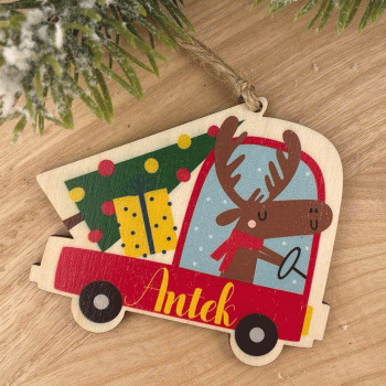 Kolorowa Bombka z imieniem renifer