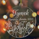 Bombka PRZEZROCZYSTA z imieniem Pierwsze Święta