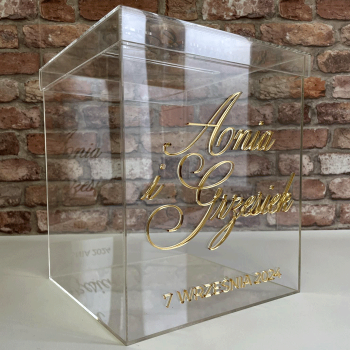 Przezroczysta skrzynia na koperty weselne - pudełko na kartki z pleksy