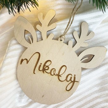Bombka ze sklejki z imieniem - renifer