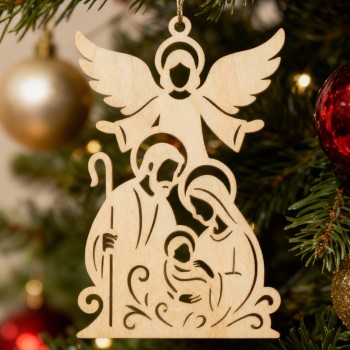 Ozdoba choinkowa ze sklejki Święta Rodzina i Anioł