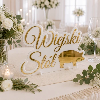 Wiejski stół napis z pleksi
