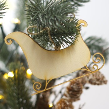 Ozdoba na choinkę sanki ze sklejki z jutową zawieszką